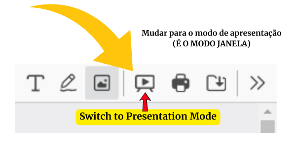 Mudar para o modo de apresentação (É O MODO JANELA)