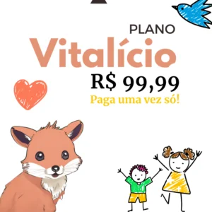 Domine o universo de histórias infantis com o Plano Vitalício! Por um investimento único de R$99,99, desvende um mundo infinito de histórias e desfrute de uma experiência de leitura completa e personalizada para sempre. Termos e condições: Acesso ilimitado para sempre: Mergulhe em um catálogo vasto e em constante atualização, com novas histórias sendo adicionadas regularmente. Baixe PDFs e leia offline: Construa sua própria biblioteca digital e leve suas histórias favoritas para onde quiser. Imprima seus PDFs para criar coleções físicas ou consultar a qualquer momento. Baixe vídeos em MP4: Guarde seus vídeos favoritos e reviva momentos emocionantes quantas vezes desejar. Atualizações futuras gratuitas: Tenha acesso a todos os novos recursos e funcionalidades que forem adicionados à plataforma, sem custo adicional. Tudo do Plano Vantagem e muito mais: Continue aproveitando todos os benefícios do Plano Vantagem, como a possibilidade de baixar histórias em diferentes formatos e personalizar sua experiência de leitura.